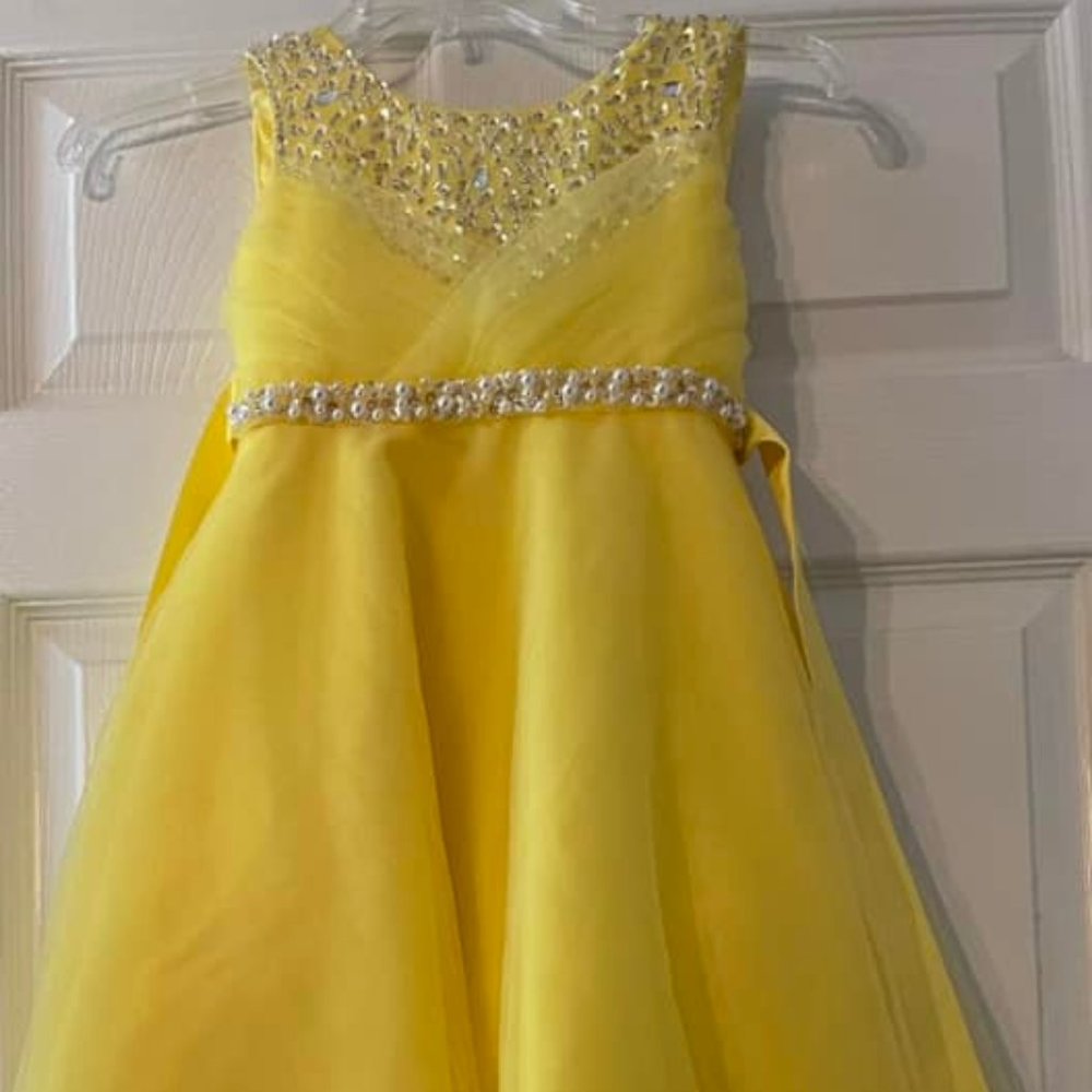 sz. 6X Little Girl's Formal Dress Yellow/ Crystals/Pearls Great condition